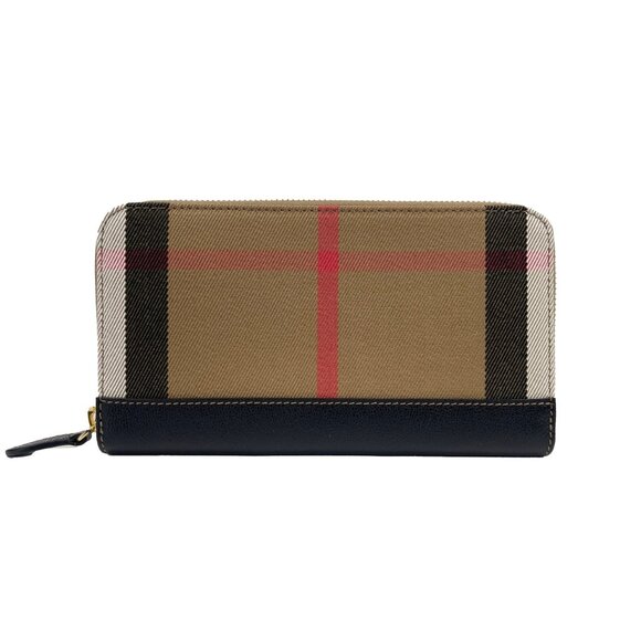 Burberry Check Zip Around Leather Wallet Black 8084029 - Picture 1 of 10